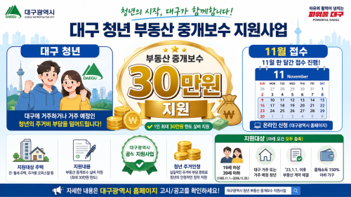 대구 청년 부동산 중개수수료 30만원 지원, 11월 접수 일정